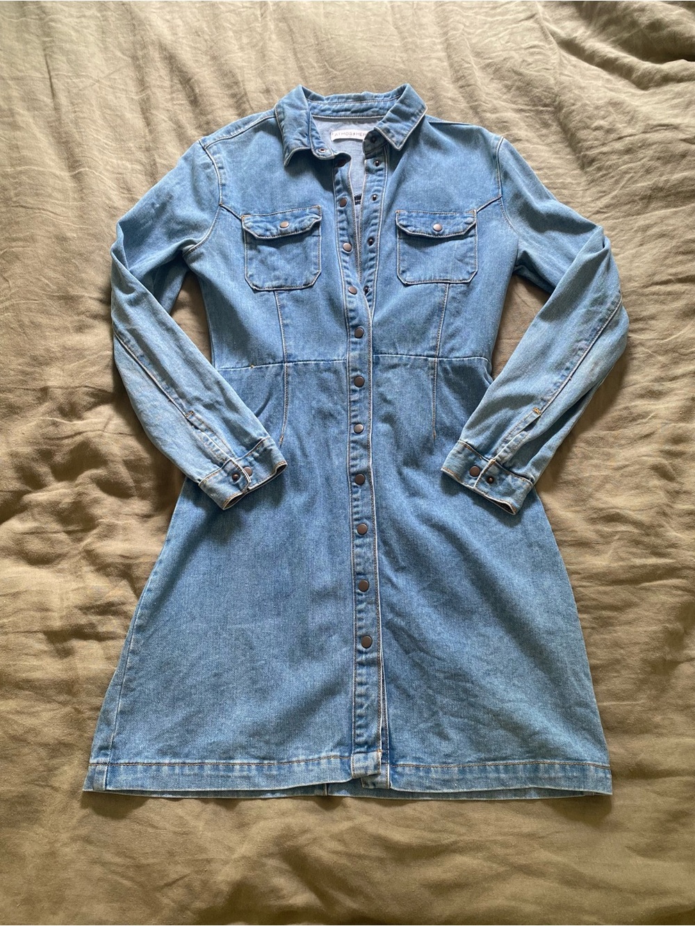 Classic Light Blue Denim Button-Front Dress